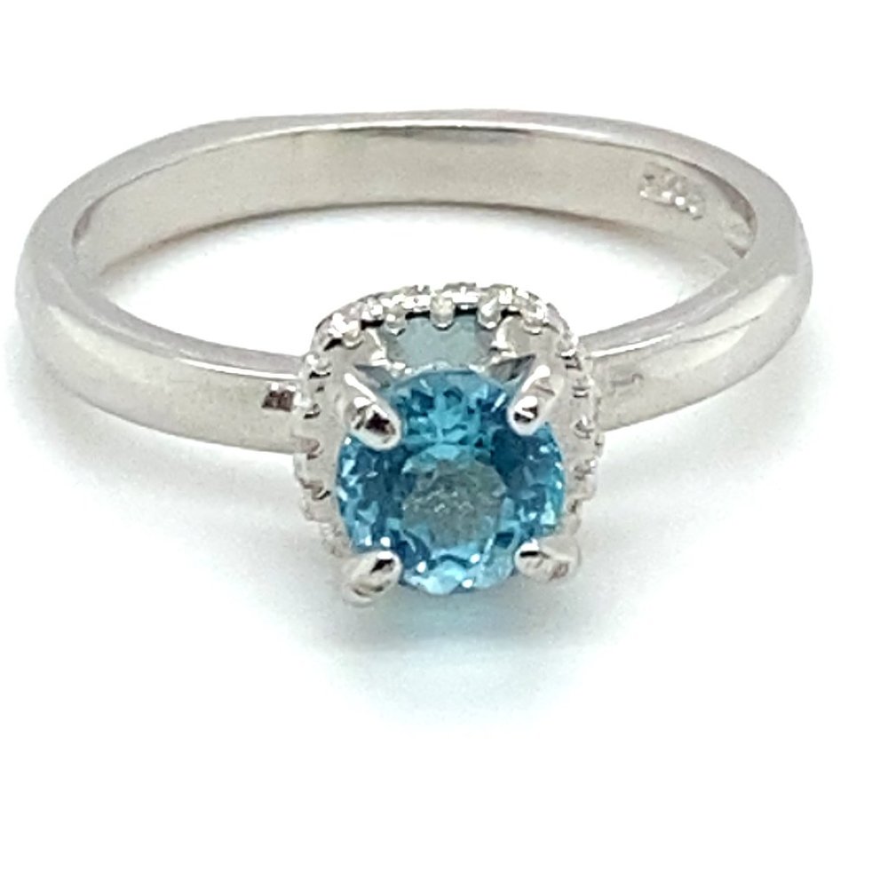 Paraiba Blue Apatite .90ct Platinum Finish Solid 925 Sterling Silver Ring